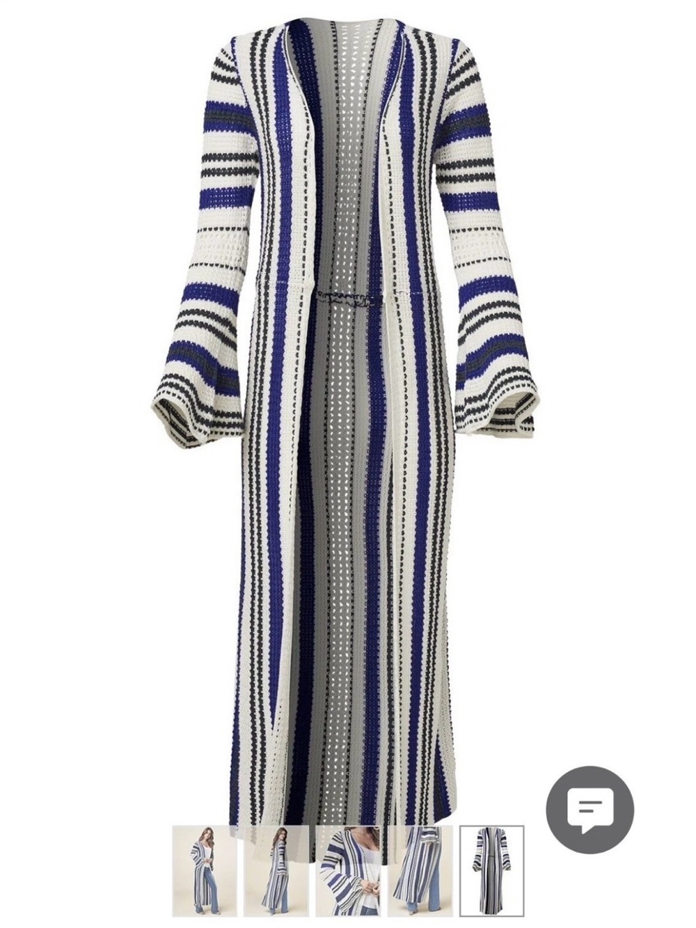 🌸V16 - Striped Open-Front Maxi Cardigan in Blue and White💙🛍️
